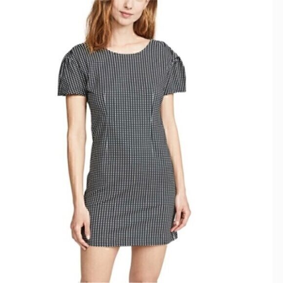 C Est 1946 Dress Womens Size Medium Black White Gingham Print Puff Shoulder Midi - Picture 1 of 13